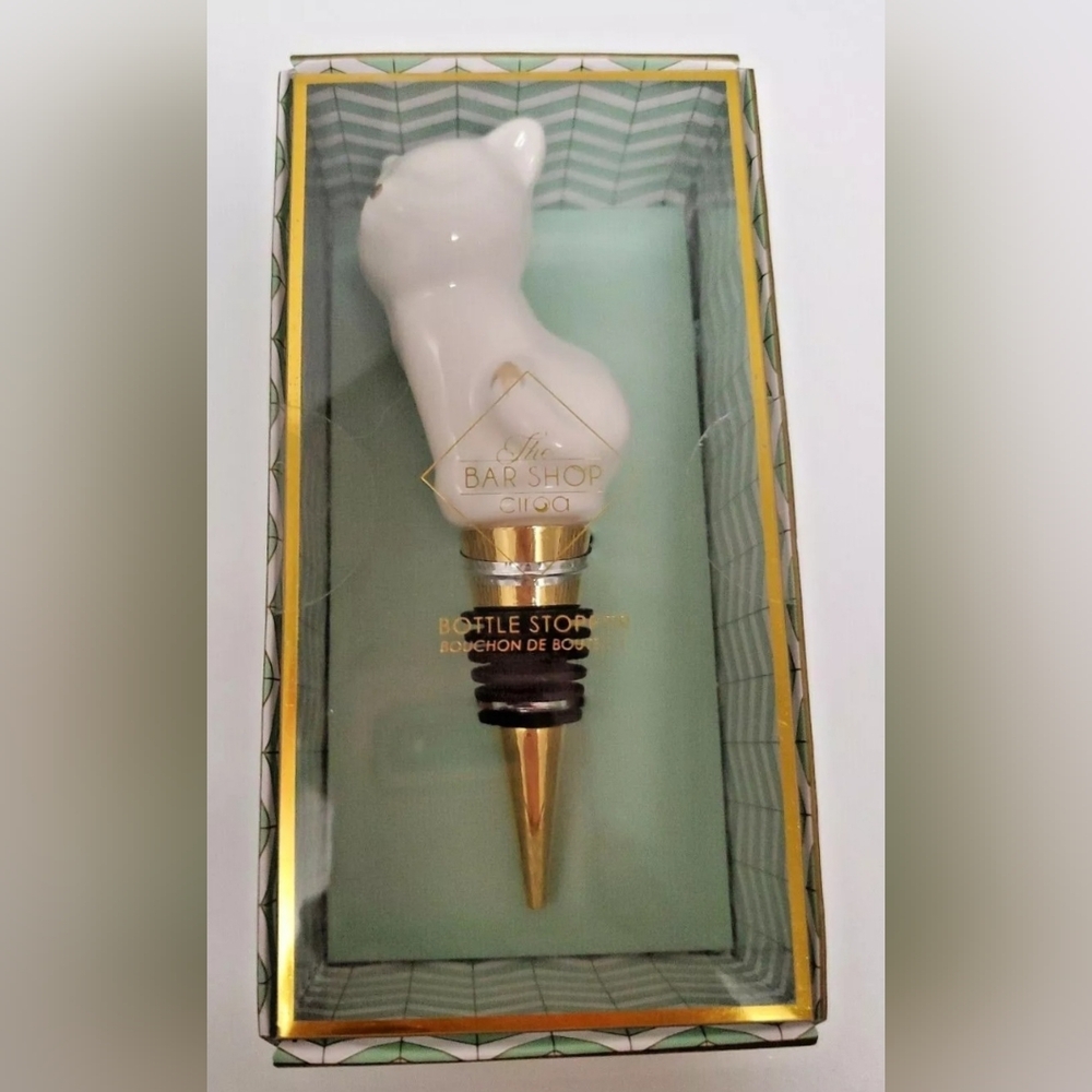 The Bar Shop Ciroa Ceramic Cat Wine Bottle  Stopper New